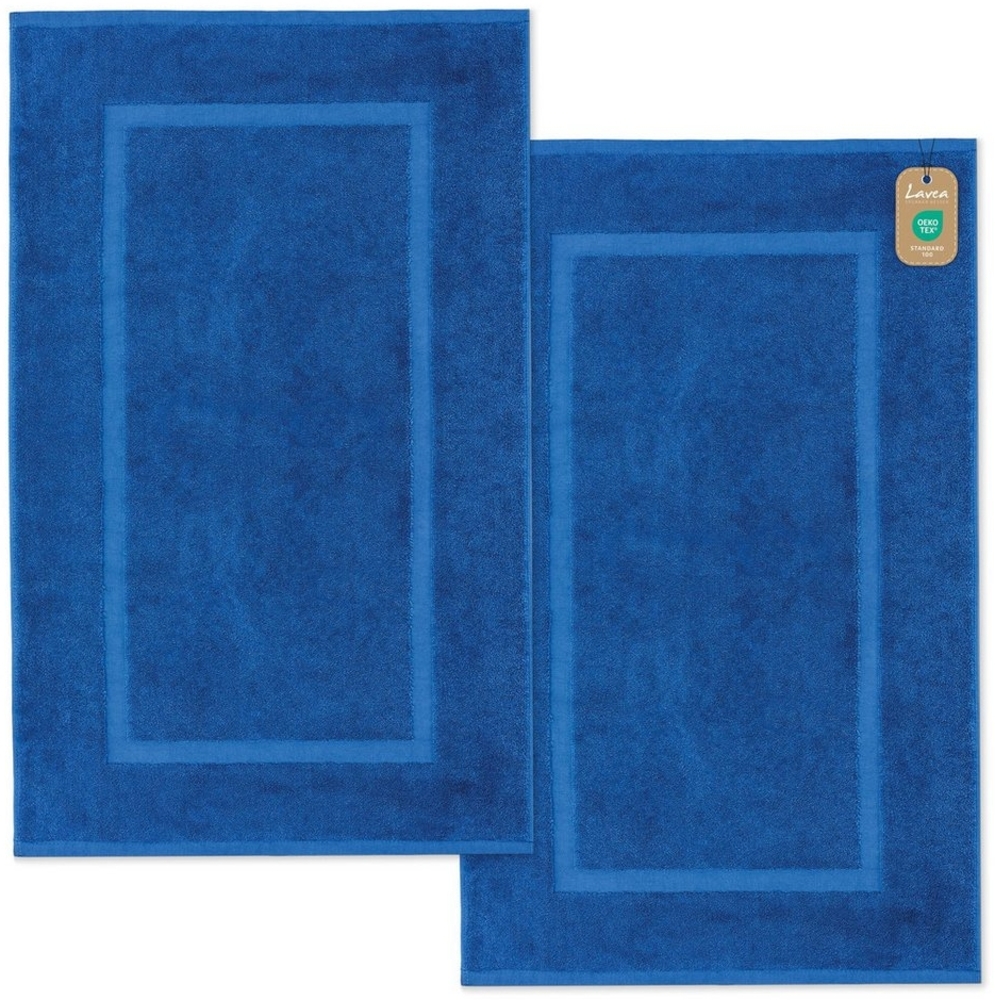 Lavea 2er Set Badematte 50x80 cm – rutschfeste, Waschbare Badematten aus 100% Baumwolle, Frottierserie Elena – Saugstark, Strapazierfähig und Zeitlos – Ideal für Badezimmer, Dusche - Royalblau Bild 1