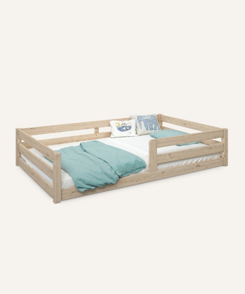 Ehrenkind Kinderbett Bodenbett 90x200 und 120x200 mit Rausfallschutz in Natur und Weiß,. Bild 1