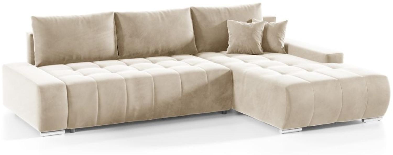 Ecksofa Sofa mit Schlaffunktion VOGAR Stoff Monolith Ecru Ottomane Rechts Bild 1