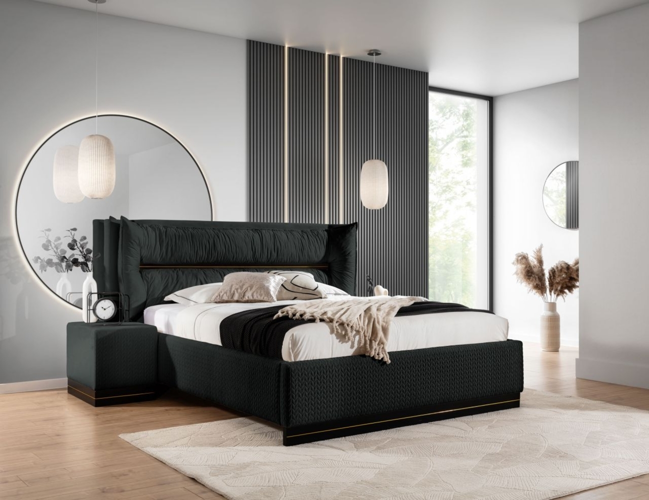 Polsterbett Doppelbett Set. 1 HAMILTON 120x200cm Stoff Magic Velvet Schwarz Bild 1