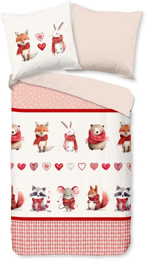 Good Morning Kids Flanell Bettwäsche 135x200 Timmy Winter Tiere niedlich rot 33019 Bild 1