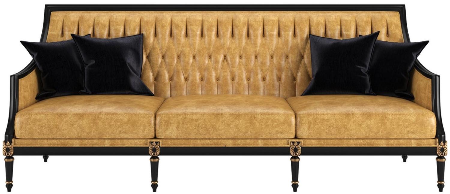 Casa Padrino Luxus Barock Wohnzimmer Leder Sofa Gold / Schwarz / Antik Gold 235 x 95 x H. 95 cm - Edle Wohnzimmer Möbel im Barockstil Bild 1