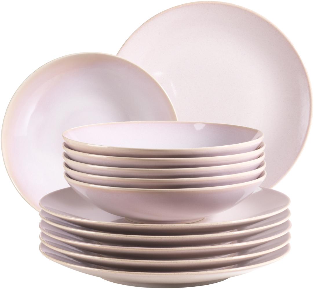 Mäser 931553 Ossia Teller-Set für 6 Personen im mediterranen Vintage-Look, modernes Tafelservice mit Suppentellern und Speisetellern, Porzellan, rosa, 12-teilig (1 Set) Bild 1