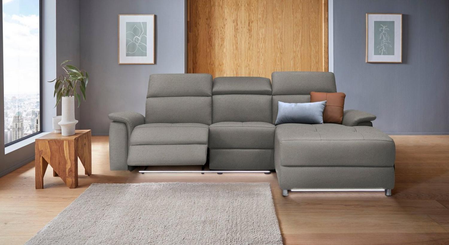 Places of Style Ecksofa Pareli, L-Form, 259cm,m. Recamiere, Echtleder, Kunstleder, Webstoff, man. o. elektr. Relaxfunktion, USB/Kopfteilverstellg u. LED Bild 1