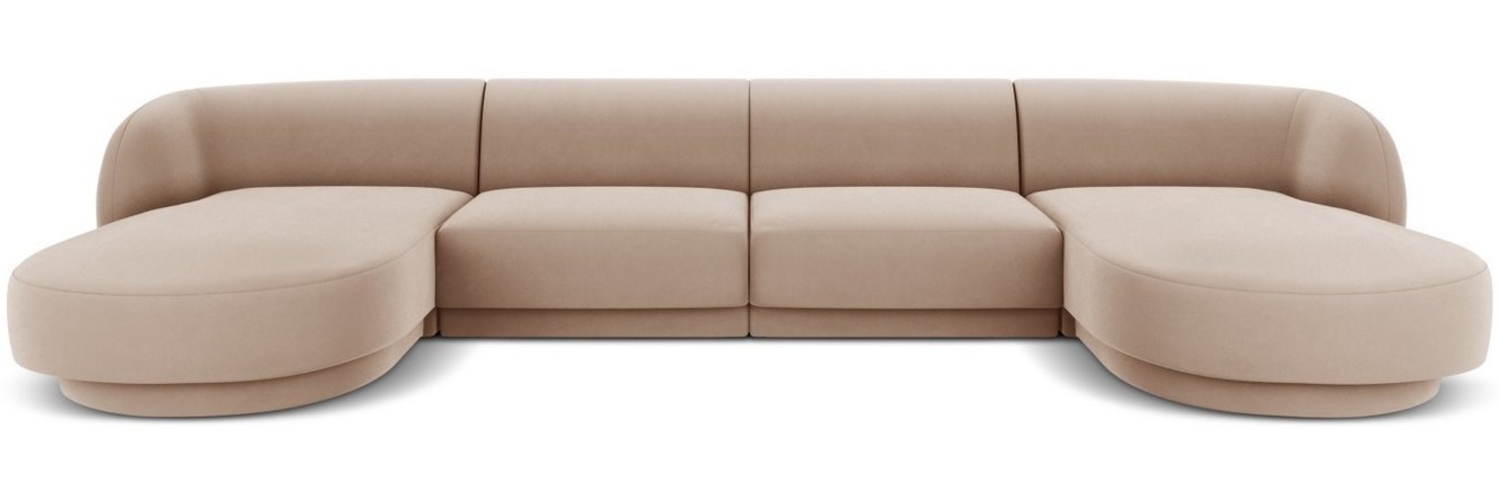 Micadoni 5-Sitzer Samtstoff Panorama Sofa Miley | Bezug Cappuccino | Beinfarbe Black Plastic Bild 1
