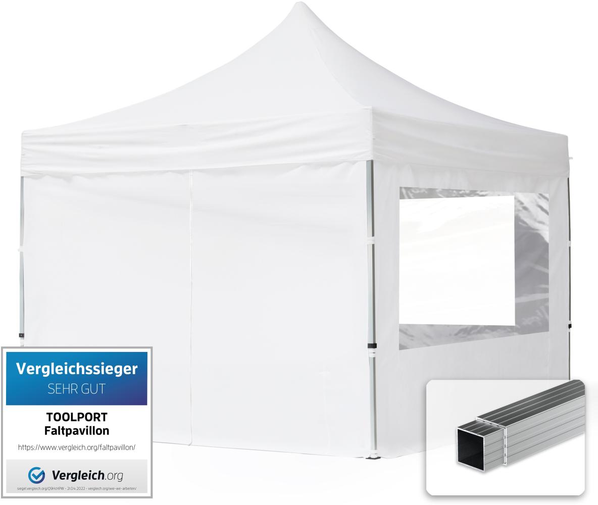 3x3 m Faltpavillon, ECONOMY Alu 32mm, Seitenteile mit Panoramafenster, weiß Bild 1