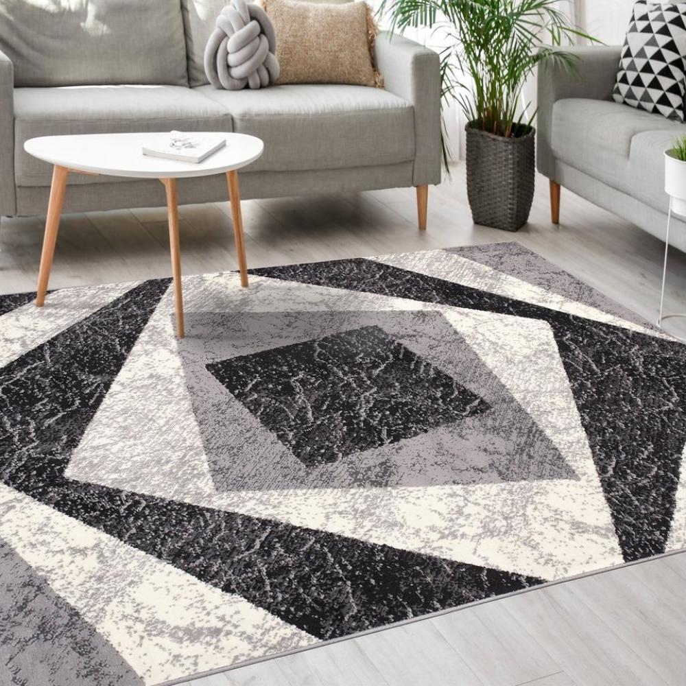 Mazovia Designteppich Modern Teppich Kurzflor Wohnzimmerteppich Robust und pflegeleicht GRAU, 80 x 150 cm, Fußbodenheizung, Allergiker geeignet, Farbecht, Pflegeleicht, Geometrisch Bild 1