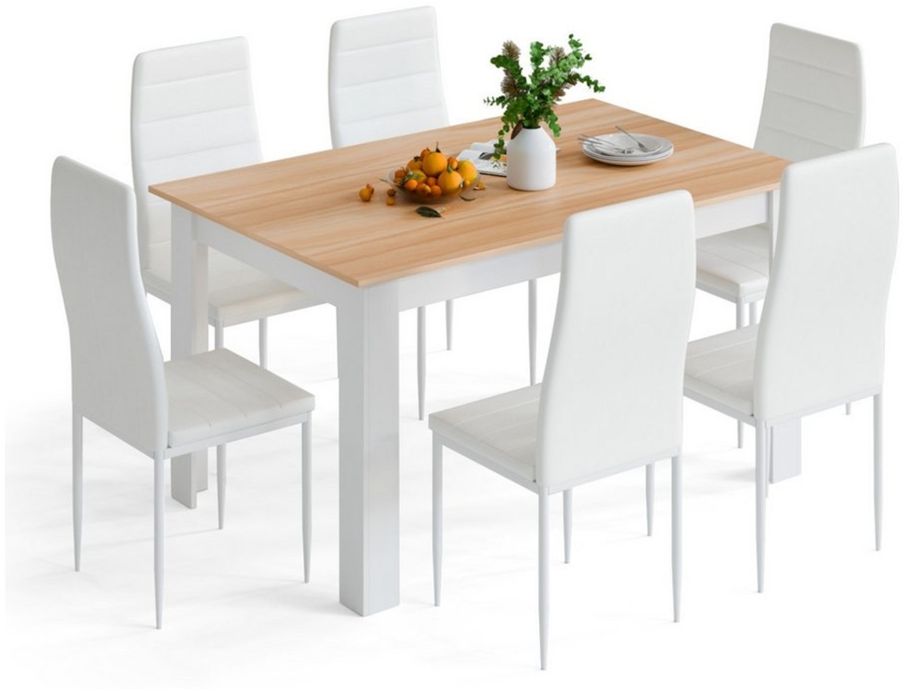 Mondeer Essgruppe Esszimmergruppe (Set, 7-tlg), mit 6 weiß Stühlen Bild 1