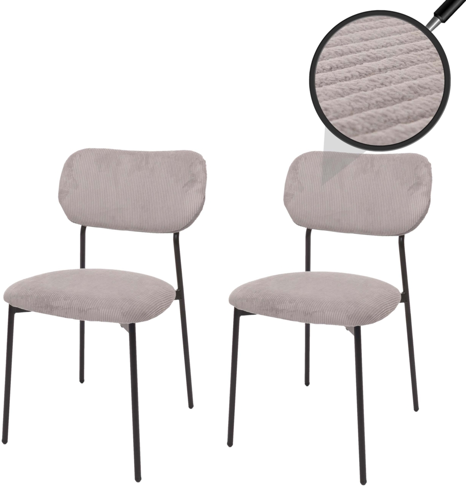 2er-Set Esszimmerstuhl HWC-O26, Küchenstuhl Polsterstuhl Stuhl, Cord (330g/m²) Stoff/Textil Metall ~ hellgrau Bild 1