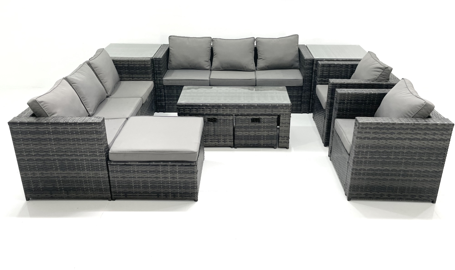 Fimous Polyrattan Gartenmöbel set mit Couchtisch Sessel 2 Beistelltischen 3 Hockern Dunkelgrau Gemischt Bild 1