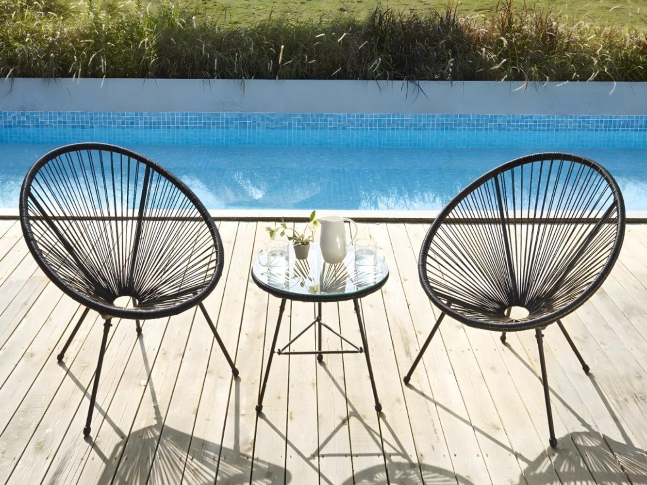 Vente-unique - Garten-Sitzgruppe: 2 Sessel 1 Tisch - Polyrattan - Schwarz - ALIOS III von MYLIA Bild 1