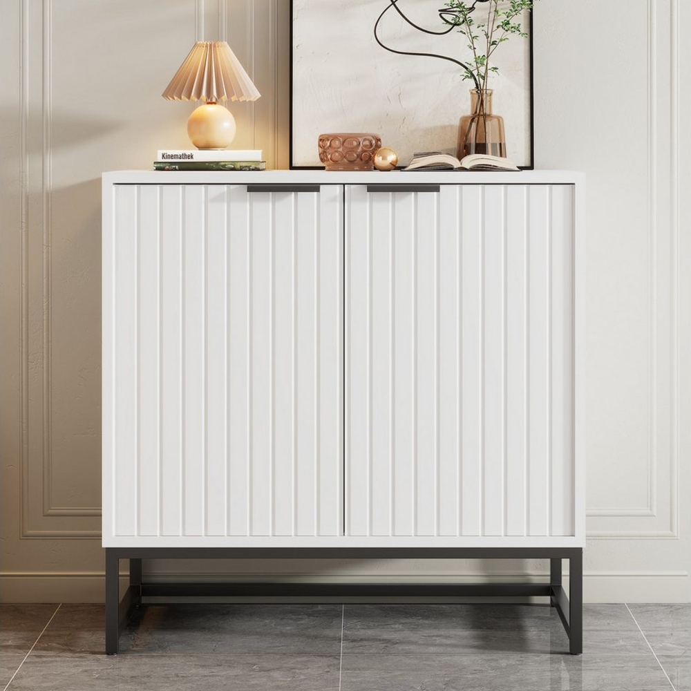 Flieks Sideboard (80x40x80,5 cm, 1 St), Schrank Kommode mit 2 Türen Anrichte Wohnzimmer Weiß Bild 1