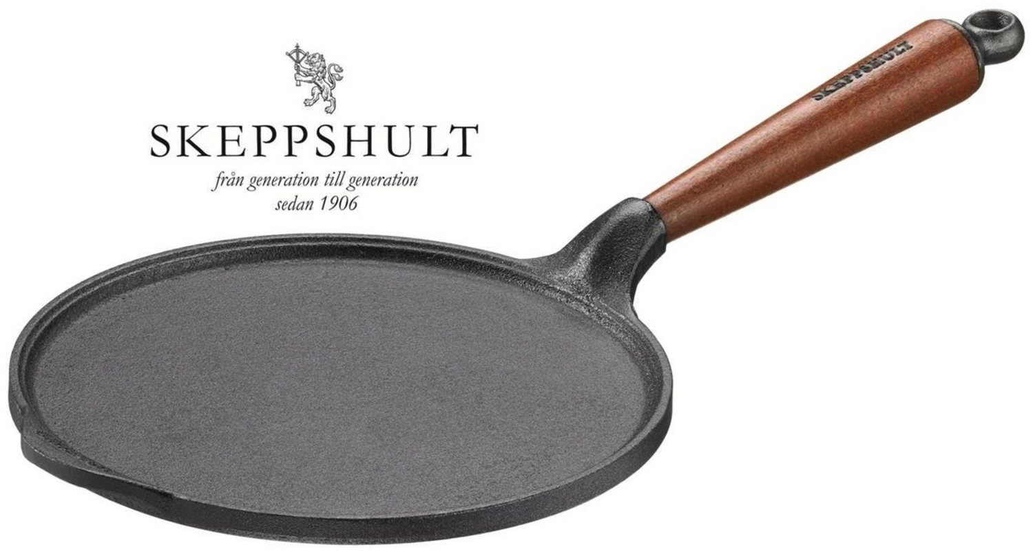 Skeppshult Pfannkuchenpfanne Gusseisen 23 cm mit Walnussholzgriff - Schwarz - 20 bis 24 cm Bild 1