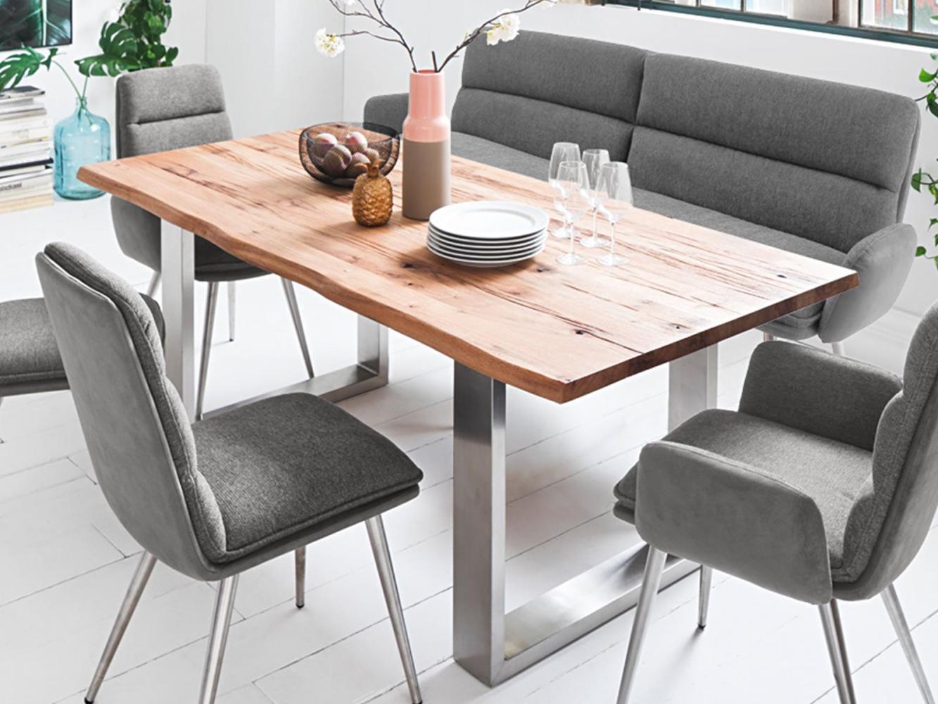 Esstisch >Matras< in Wildeiche lackiert aus Edelstahl - 180x77x100cm (BxHxT) Bild 1