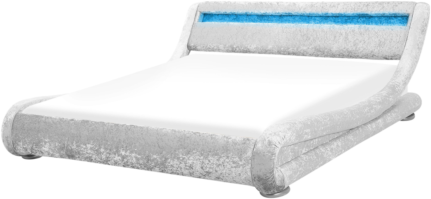 Bett Samtstoff Silber 180x200 cm mit LED-Beleuchtung AVIGNON Bild 1