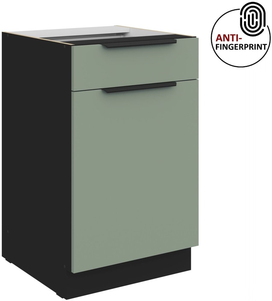 Küchen Unterschrank 50 cm Küche ARIA Aquamarin ultra matt + Schwarz matt, hochwertige Fronten mit Anti Fingerprint Beschichtung Küchenzeile Küchenblock Bild 1