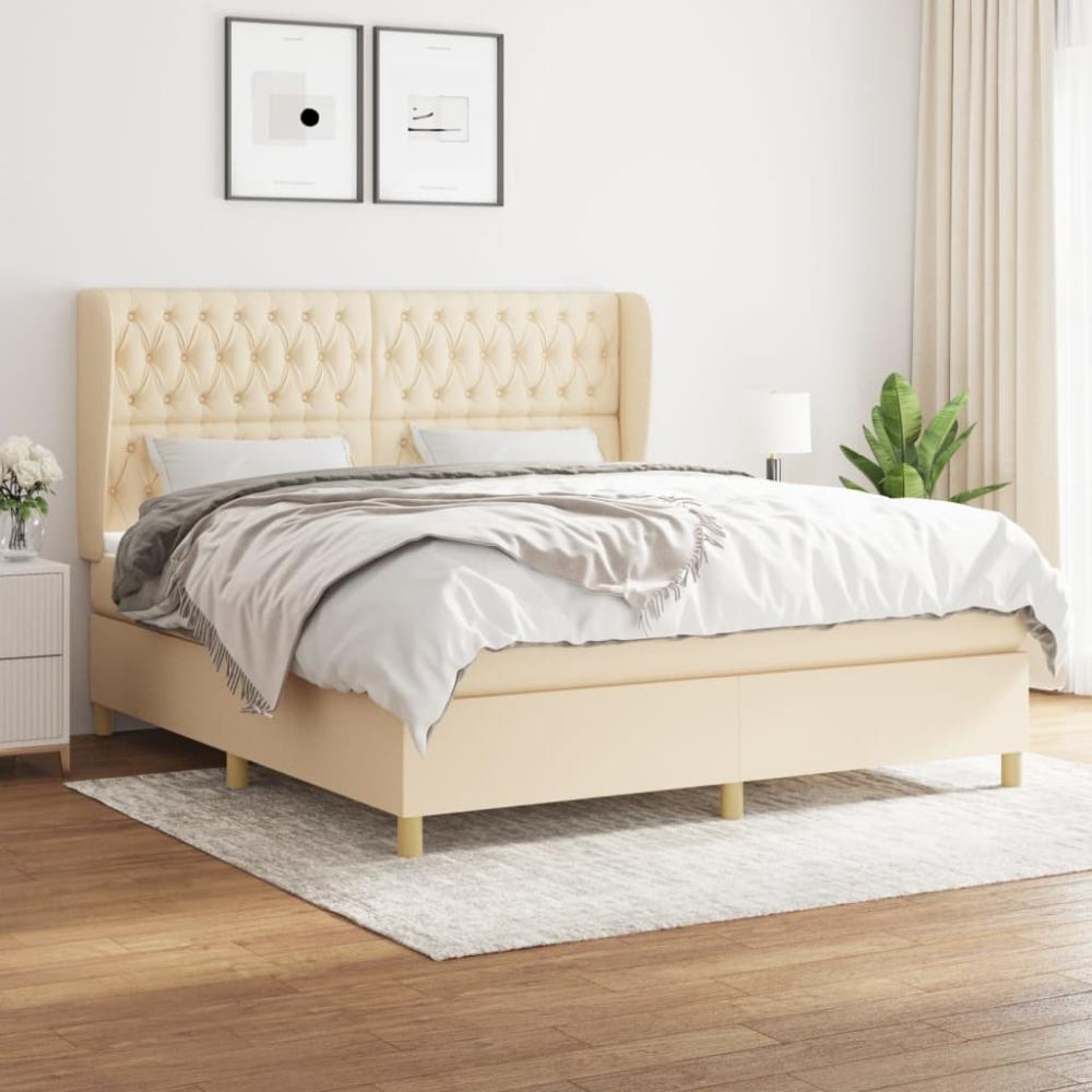 vidaXL Boxspringbett mit Matratze Creme 180x200 cm Stoff 3128786 Bild 1