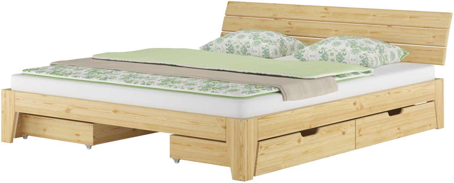 Gemütliches Doppelbett Ehebett Futonbett Kiefer massiv natur mit wählbarem Zubehör V-60.62S8-18nur Bettgestell mit 3-teiligem Bettkasten-Set Bild 1