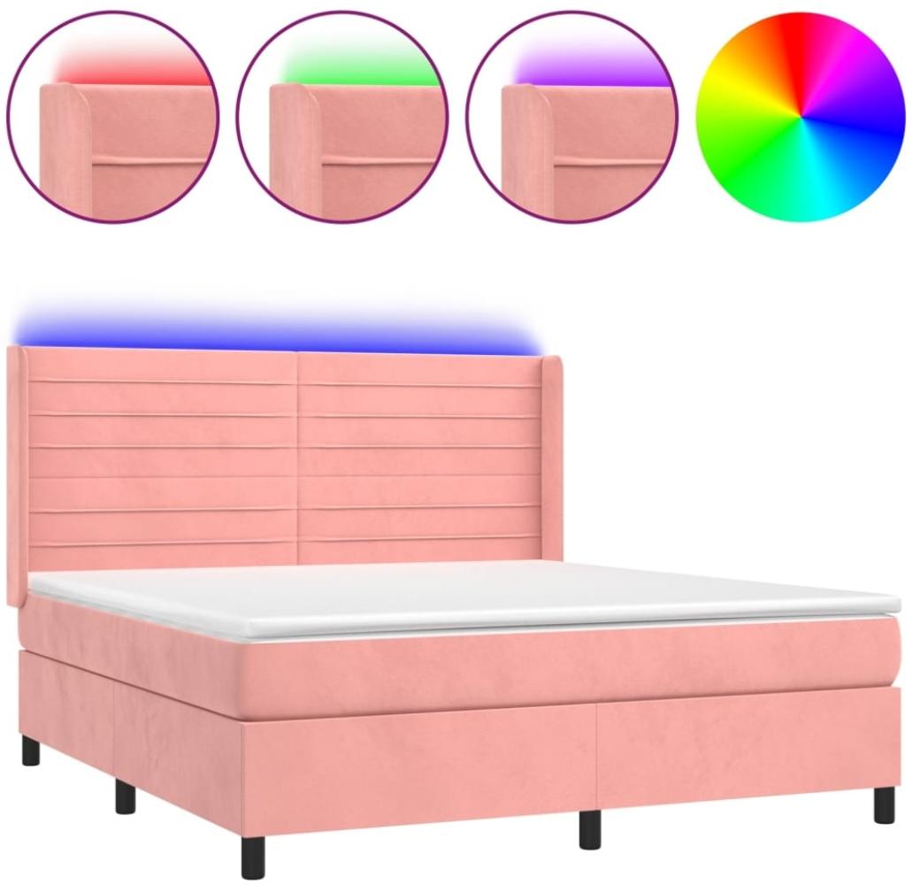 vidaXL Boxspringbett mit Matratze & LED Rosa 180x200 cm Samt 3139642 Bild 1