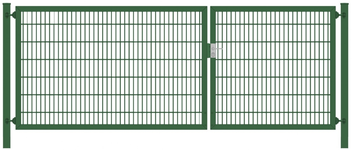 Einfahrtstor Classic Plus (2-flügelig) asymmetrisch Moosgrün 6/5/6er Doppelstabmatte Breite 350 cm x Höhe 120 cm Bild 1