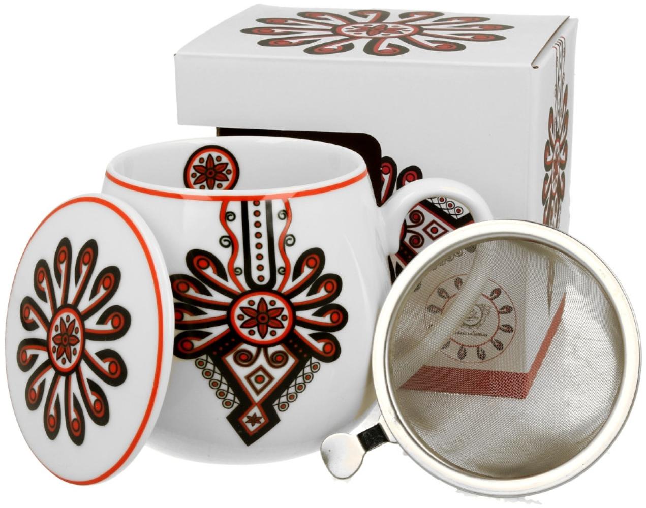 DUO ETNO Fassbecher 430 ml RURAL ORNAMENT mit Teesieb, New Bone China Porzellan Bild 1