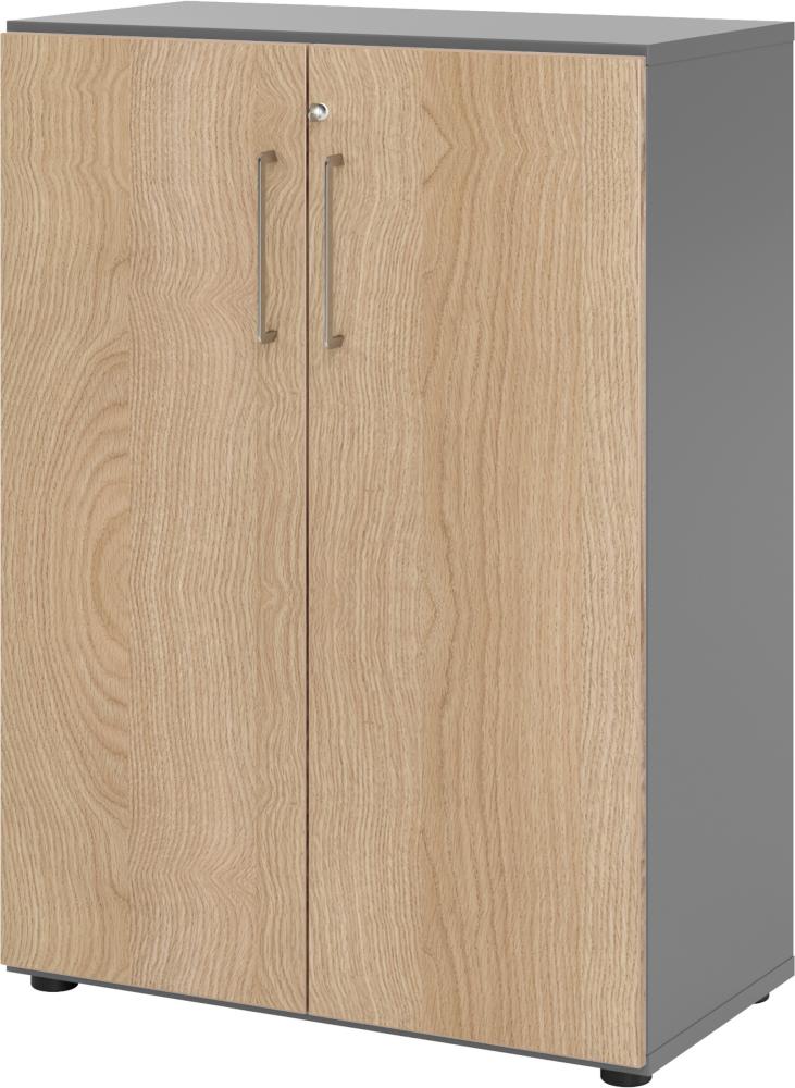 bümö® smart Aktenschrank abschließbar für 3 Ordnerhöhen in Graphit/Eiche Bild 1