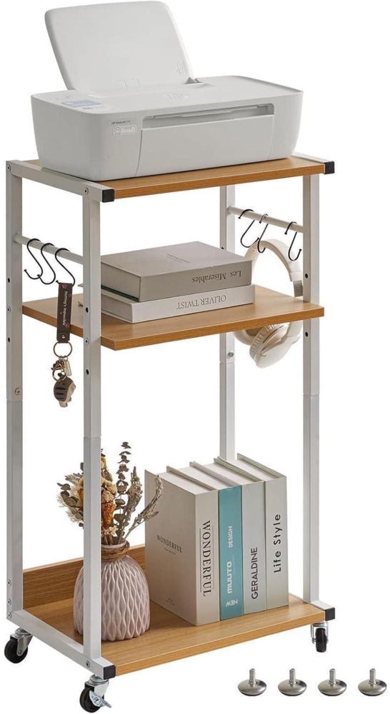 YMYNY Mobiler Druckertisch Druckerwagen 3 Ablagen Höhenverstellbar Schwarz Bild 1