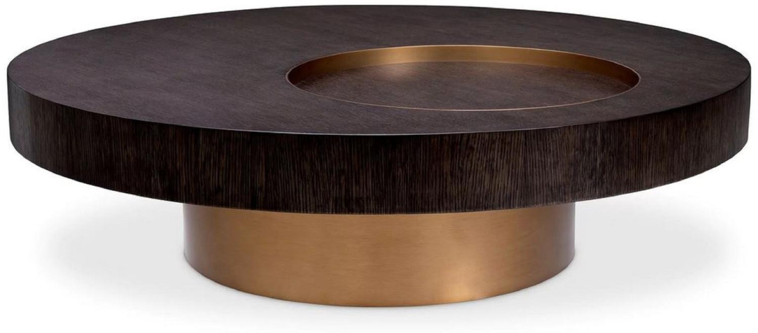 Casa Padrino Luxus Couchtisch Mokka / Messing Ø 110 x H. 30,5 cm - Runder Wohnzimmertisch - Wohnzimmer Möbel - Massivholz Möbel - Luxus Möbel - Luxus Einrichtung Bild 1