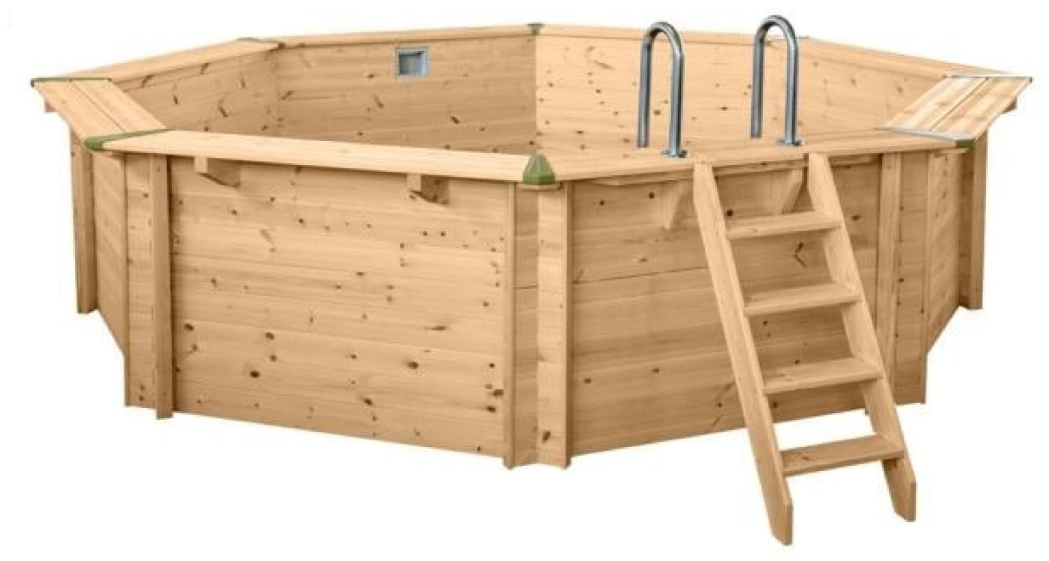 Interline Summer Holz Schwimmbad Bali Set 3 natur Ø530x136 cm | Set 3 inkl. Sommer-, Winterabdeckung und 5 teiliges Zubehörpaket Bild 1