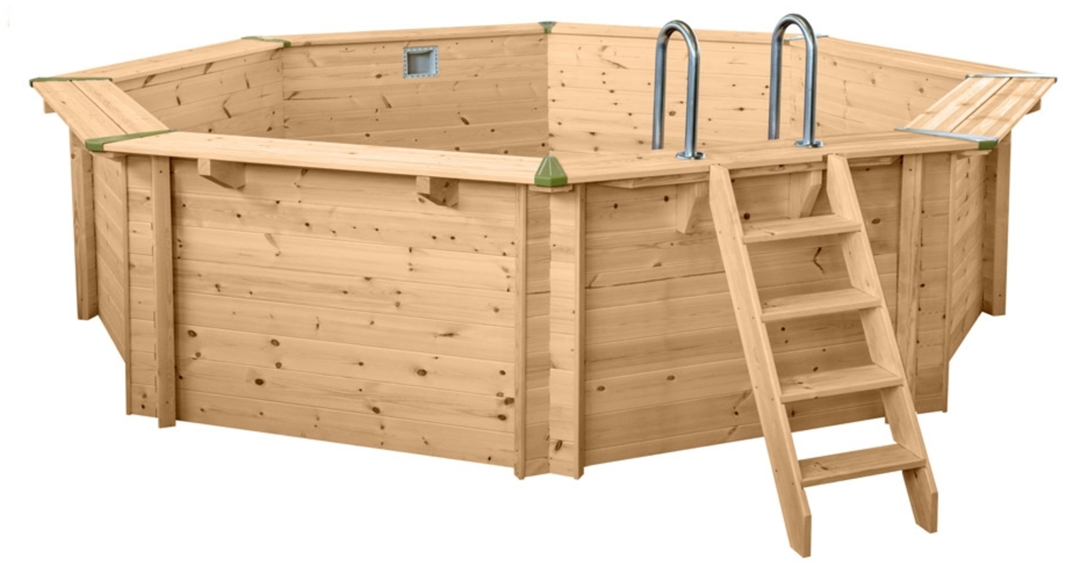 Interline Summer Holz Schwimmbad Bali Set 3 natur Ø530x136 cm | Set 3 inkl. Sommer-, Winterabdeckung und 5 teiliges Zubehörpaket Bild 1