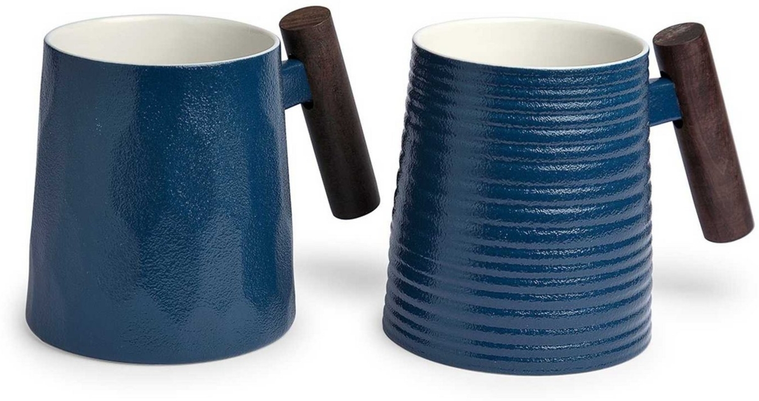 TeaLogic Tasse Blu 2er Set Becher mit Holzgriff 0,4 l Porzellan Bild 1