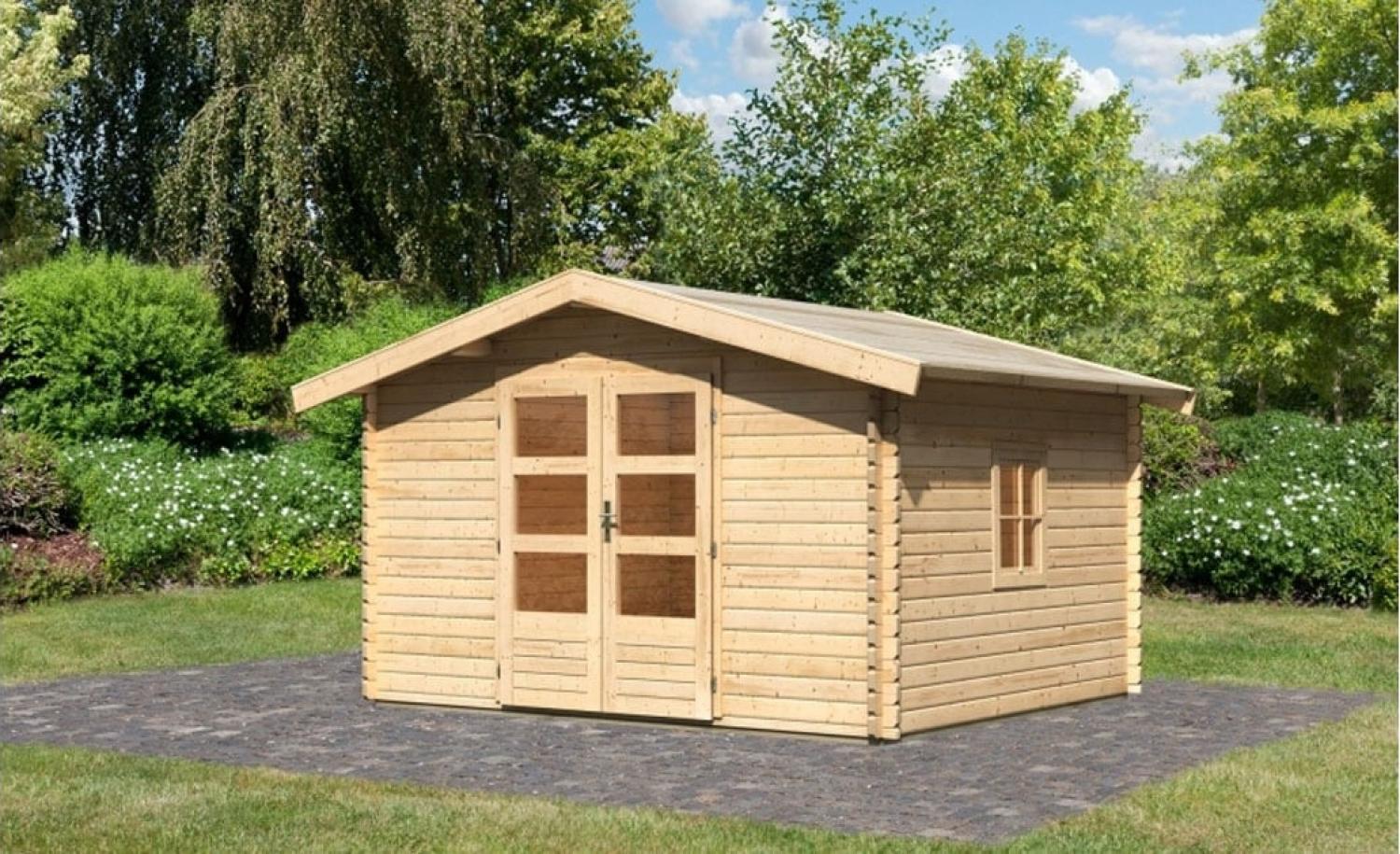 Karibu 38mm Gartenhaus Meldorf 5 Blockbohlenhaus 387x297cm unbehandelt Bild 1