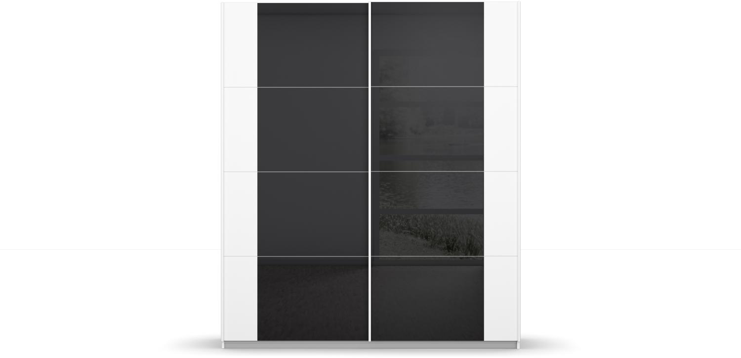 Schwebetürenschrank >Artemis< in alpinweiß / Glas basalt - 181x210x62 (BxHxT) Bild 1