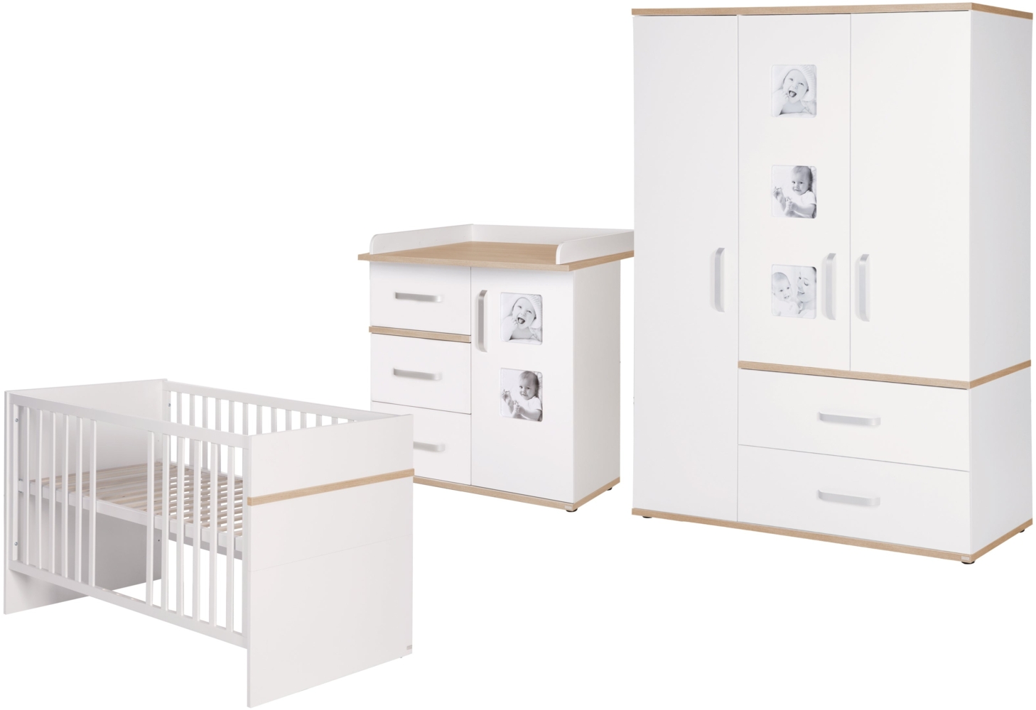 roba Kindermöbelset 'Pia' - 3-teilig - Kinderbett 70 x 140 cm - Wickelkommode - Kleiderschrank - Weiß Bild 1