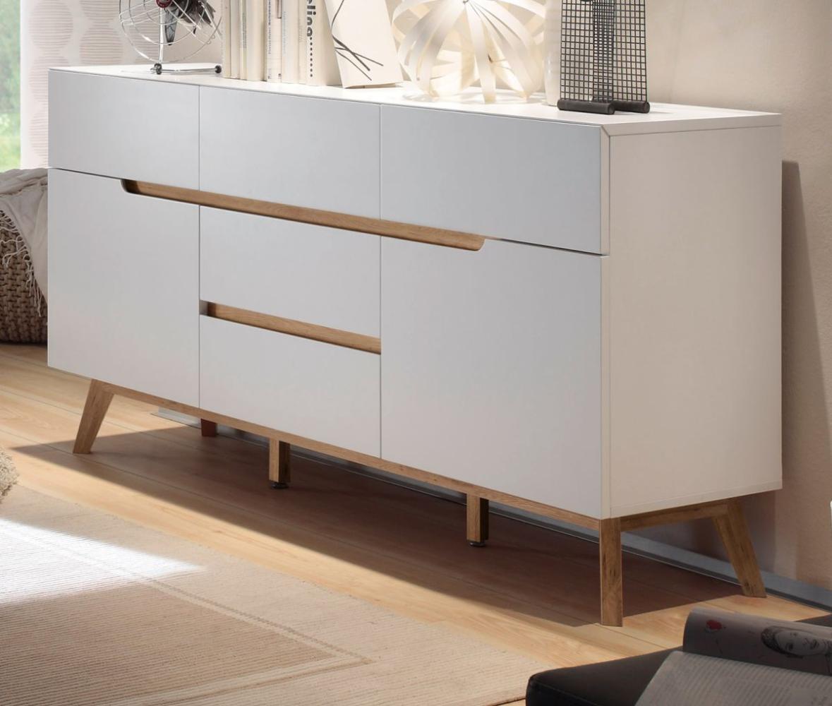 Sideboard matt weiß Lack und Asteiche 145 cm Bild 1