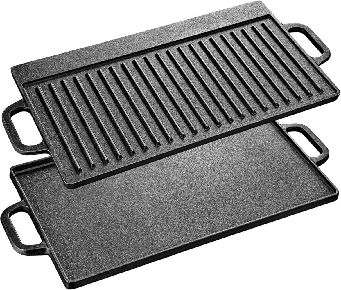 Velaze Gusseisen Grillplatte 42x23cm für Gas- und Elektrogrill, BBQ, Camping Bild 1