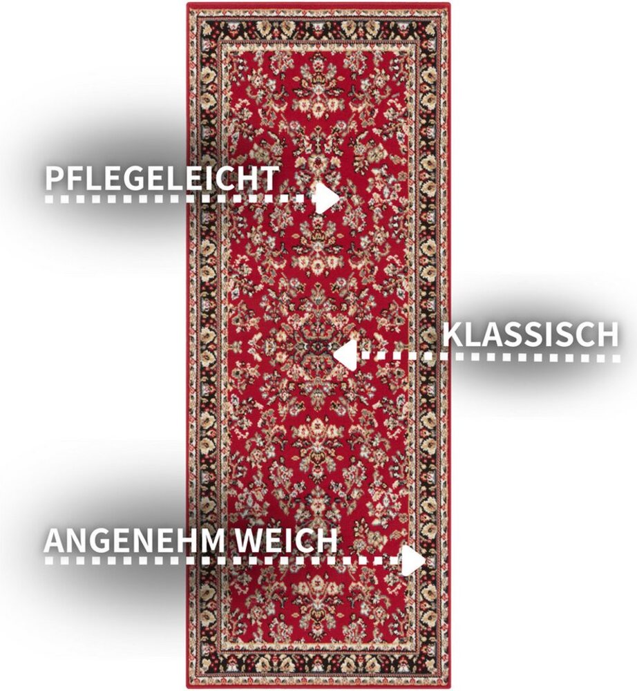 Kurzflor Orient Teppich Zabul - 80x250x0,8cm - rot Bild 1