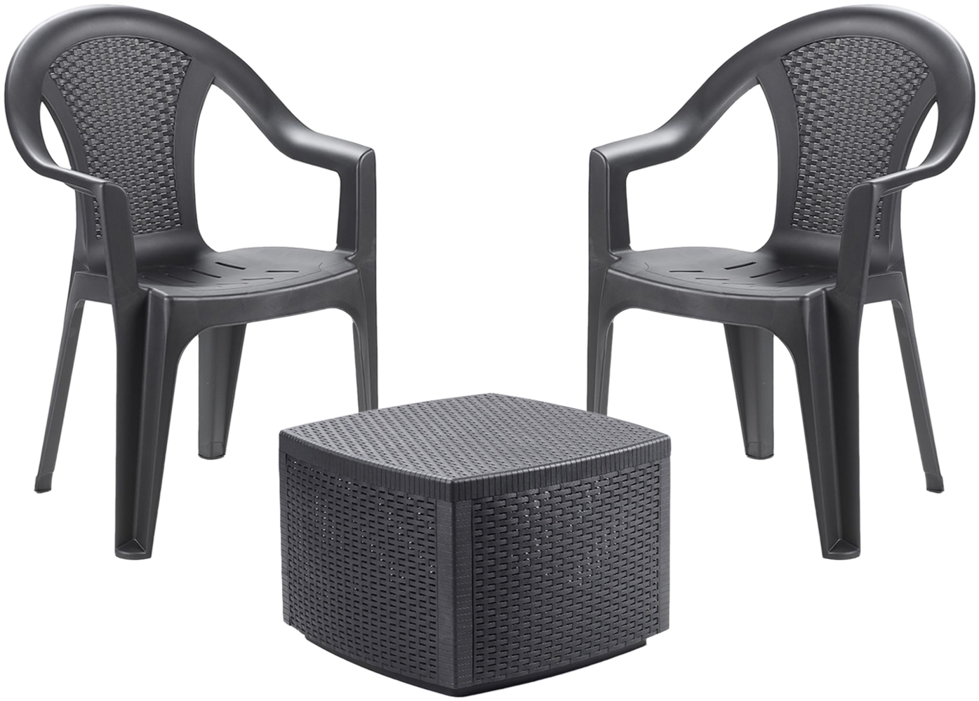 Garten Set Stuhl + Tisch Anthrazit Rattan-Optik Bild 1