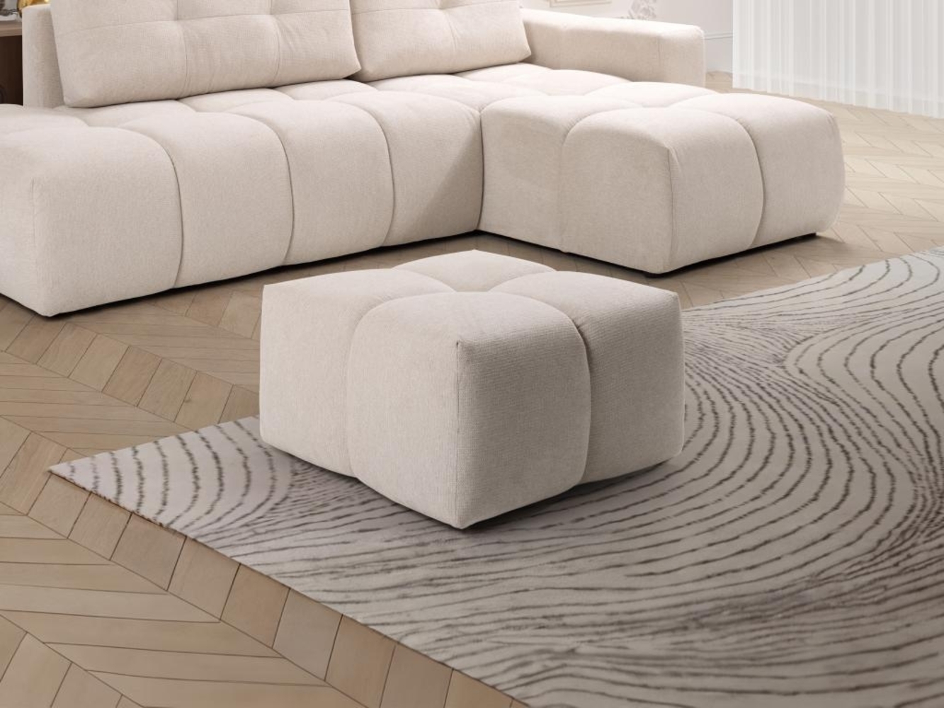 Vente-unique - Hocker quadratisch - Stoff - Beige - TRIMALDI Bild 1