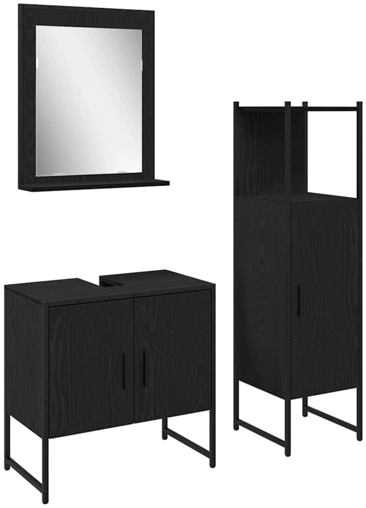 vidaXL Badezimmermöbel-Set mit Regal 3 pcs Schwarz Holzwerkstoff 3334359 Bild 1