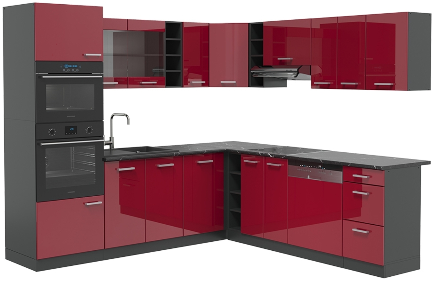 Vicco Eckküche Bordeaux Hochglanz/Anthrazit 237 x 247 cm , AP Anthrazit, R-Line Bild 1