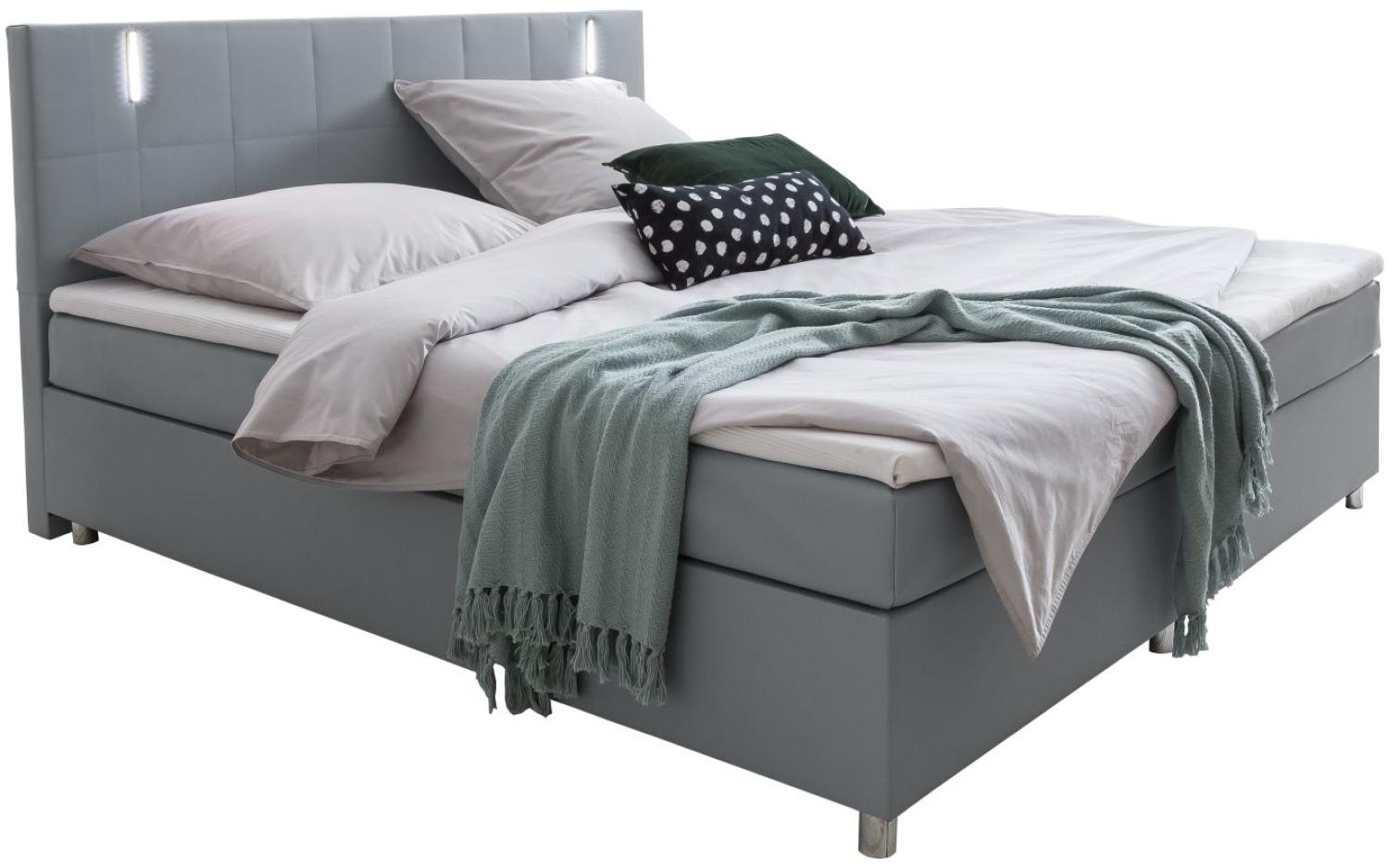 SalesFever Boxspringbett mit LED, Samt, grau, 180x200 cm Bild 1