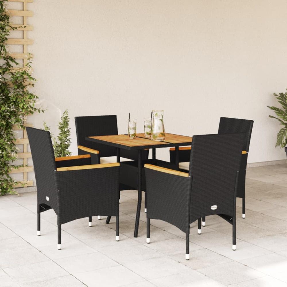 vidaXL 5-tlg. Garten-Essgruppe mit Kissen Schwarz Poly Rattan Akazie 3278698 Bild 1