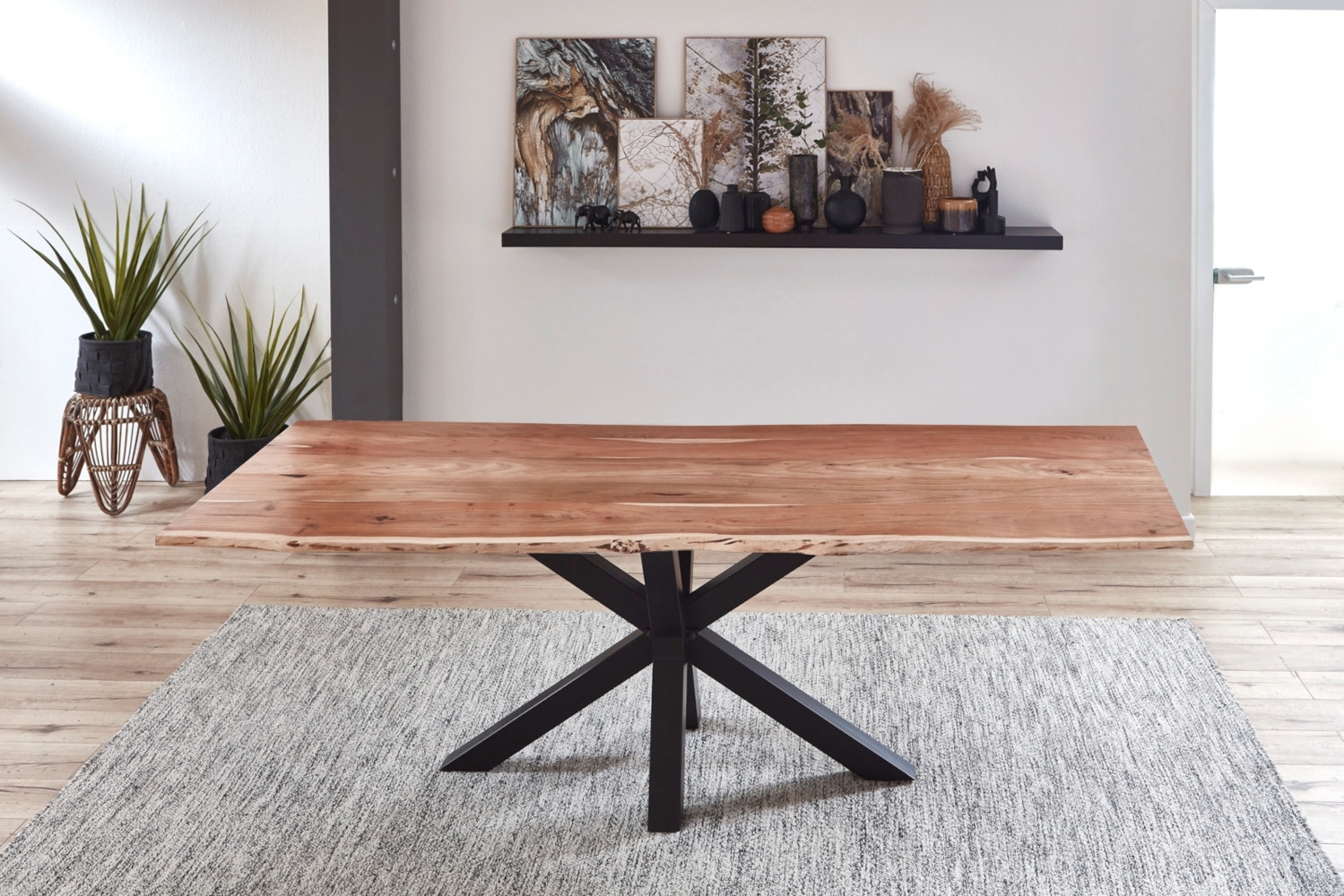 Esstisch Baumkante massiv Akazie natur 280 cm Spider-Gestell schwarz QUINCY 74700591 Bild 1
