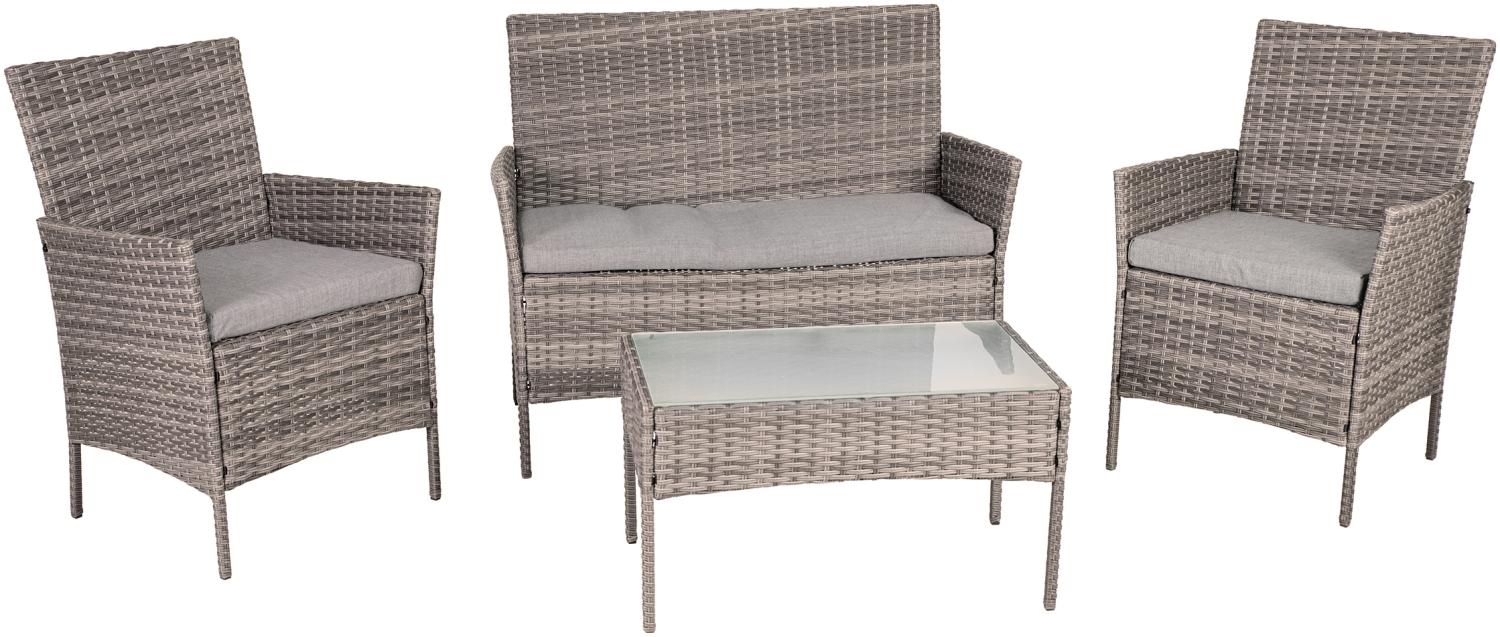 greemotion Lounge-Set Morelia, 4tlg, Polyrattan-Set aus Tisch, Sofa, 2 Sesseln, Braun/beige Bild 1