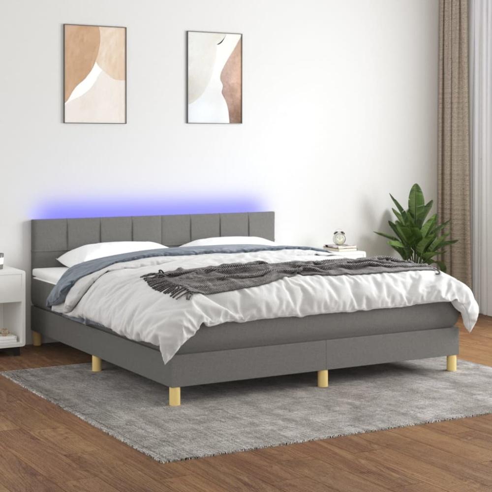 vidaXL Boxspringbett mit Matratze & LED Dunkelgrau 180x200 cm Stoff 3133734 Bild 1