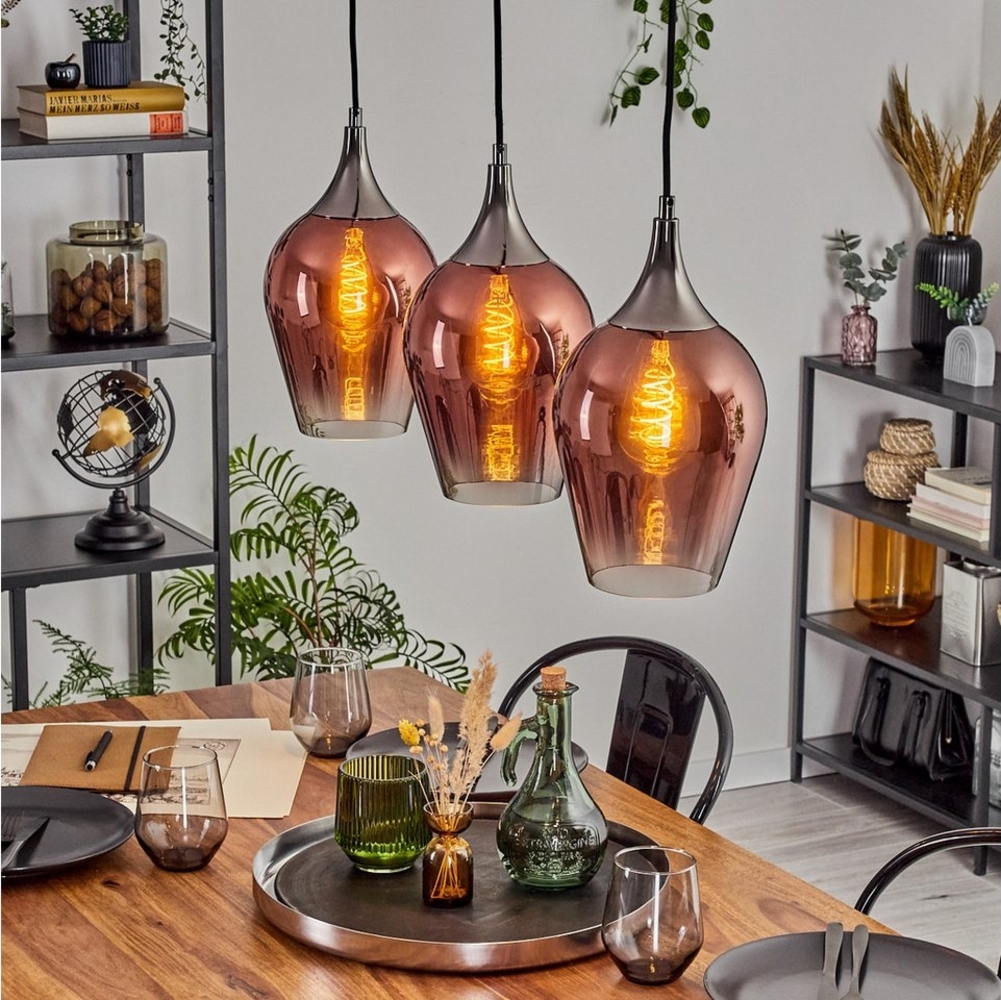 hofstein Hängeleuchte Hängelampe aus Metall/Glas in Chrom/Schwarz/Kupfer/Klar, ohne Leuchtmittel, moderne Pendelleucht im Retro/Vintage-Design (20 cm), 3 x E27 Bild 1