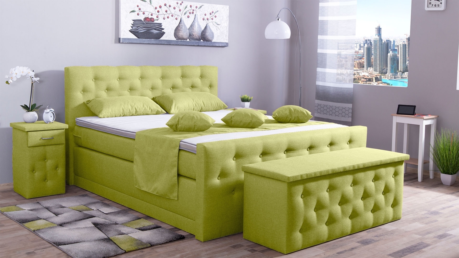 Meisterbetten Boxspringbett Babo 240x200 in WT-Apfelgrün, Matratzenbezug Nano, Komfortschaum-Topper, mit Fussteil Bild 1