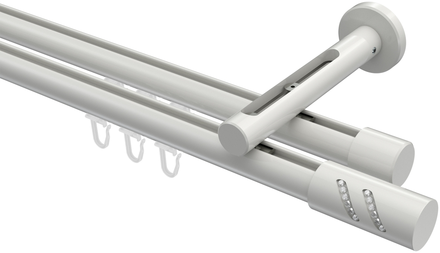 Innenlauf-Gardinenstangen-Set Siteno Zoena 420 cm (geteilt in 3 x 140 cm), 2-läufig, 20 mm Ø Weiß Bild 1