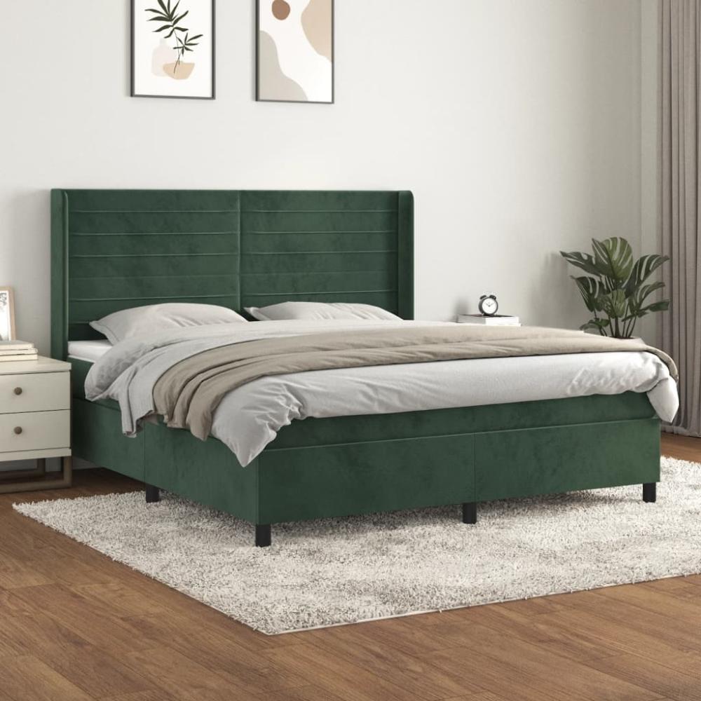 vidaXL Boxspringbett mit Matratze Dunkelgrün 160x200 cm Samt 3132750 Bild 1